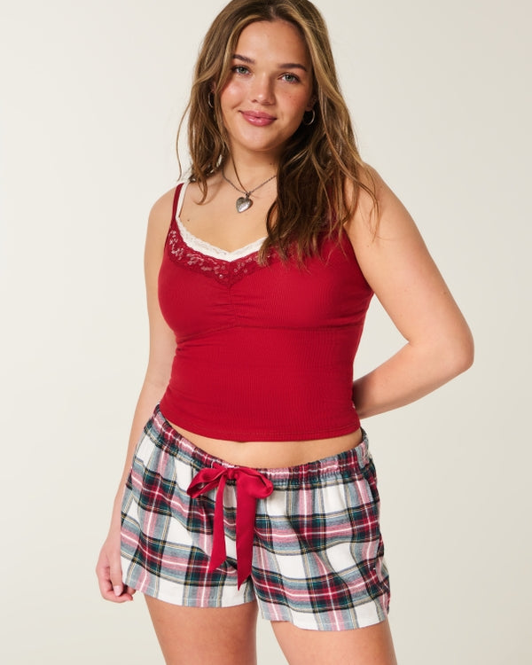 Hollister - Holiday Vault Release Satin Tie Flannel Mini Shorts