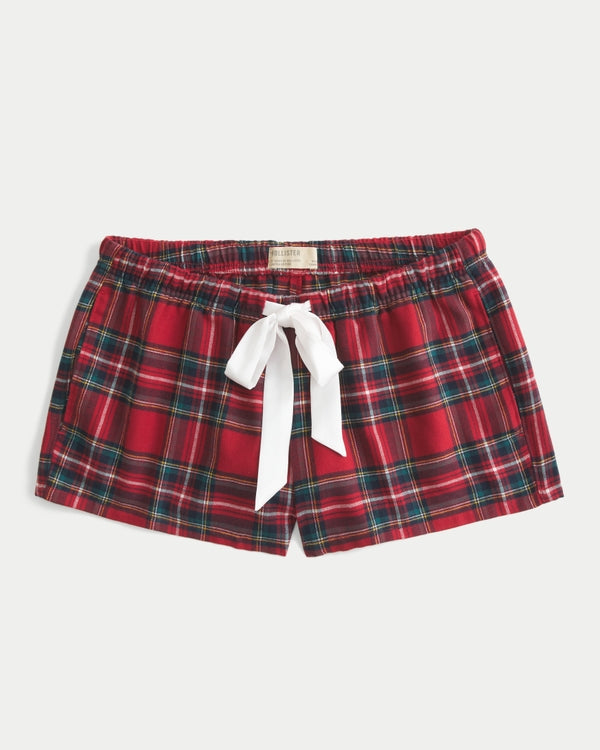 Hollister - Holiday Vault Release Satin Tie Flannel Mini Shorts