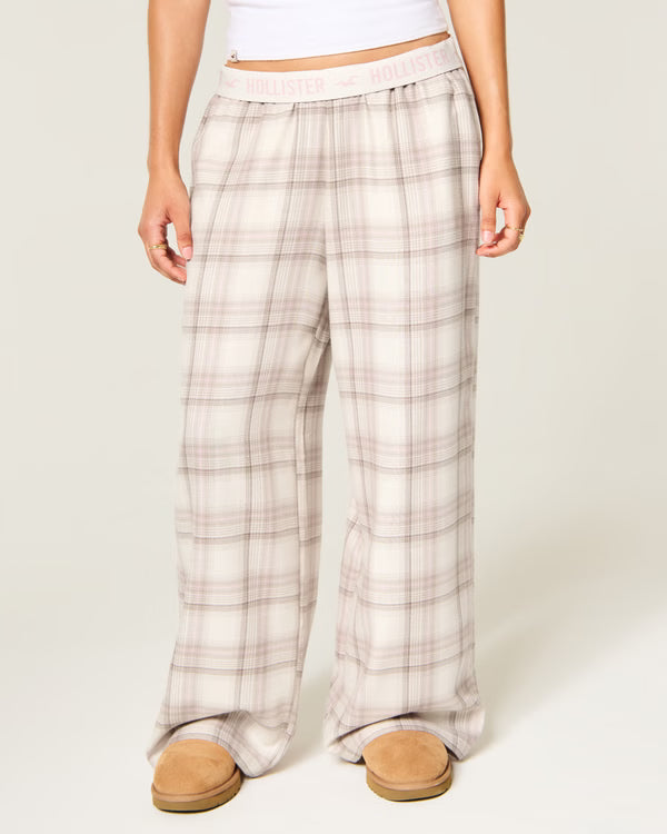 Hollister - Low-Rise Logo Waist Flannel Pants