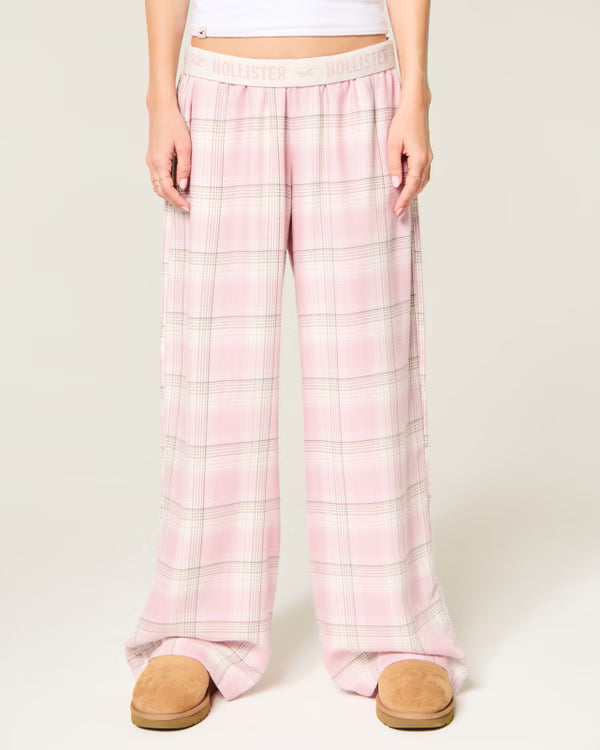 Hollister - Low-Rise Logo Waist Flannel Pants