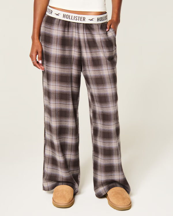 Hollister - Low-Rise Logo Waist Flannel Pants
