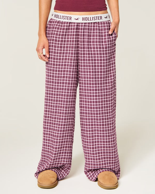 Hollister - Low-Rise Logo Waist Flannel Pants