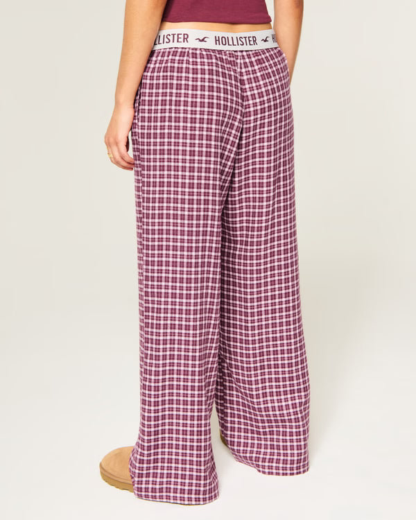 Hollister - Low-Rise Logo Waist Flannel Pants