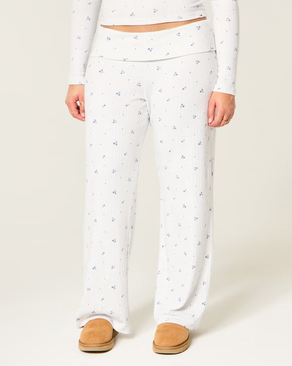 Hollister - Ultimate Cosy Pointelle Foldover Waist Wide Leg Trousers