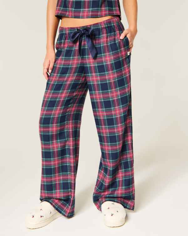 Hollister - Satin Tie Flannel Wide-Leg Pants