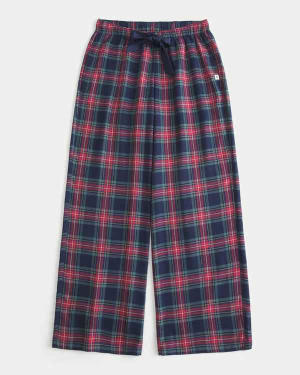 Hollister - Satin Tie Flannel Wide-Leg Pants
