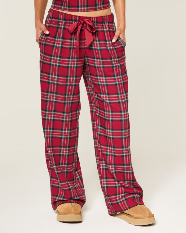 Hollister - Satin Tie Flannel Wide-Leg Pants