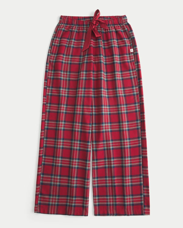 Hollister - Satin Tie Flannel Wide-Leg Pants