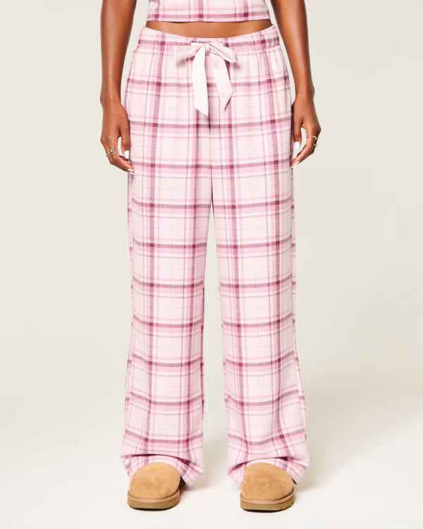 Hollister - Satin Tie Flannel Wide-Leg Pants