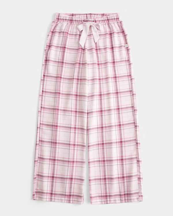 Hollister - Satin Tie Flannel Wide-Leg Pants
