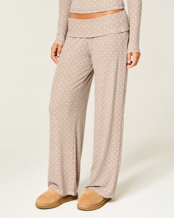 Hollister - Ultimate Cosy Pointelle Foldover Waist Wide Leg Trousers