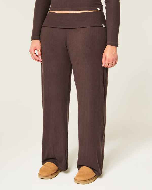 Hollister - Ultimate Cosy Pointelle Foldover Waist Wide Leg Trousers