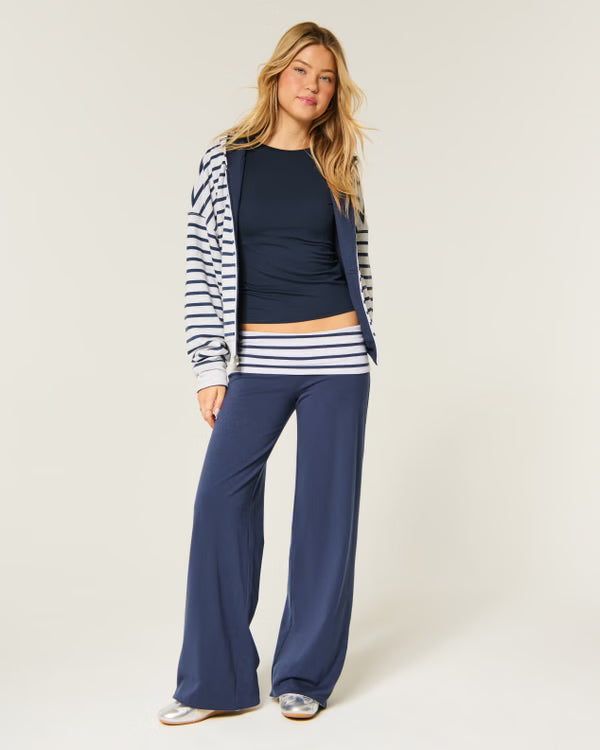 Hollister - Hollister Callie Reversible Knit Foldover Waist Wide-Leg Pants