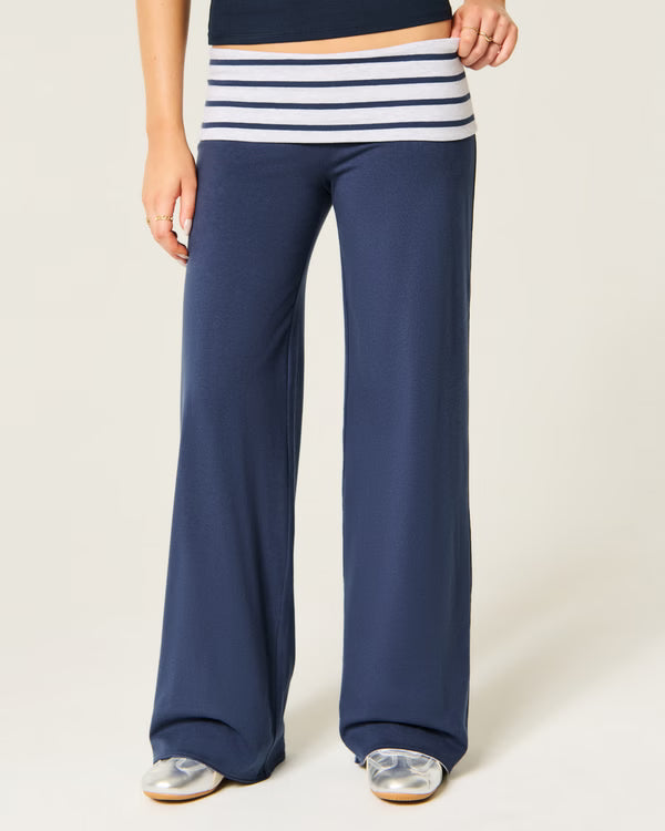Hollister - Hollister Callie Reversible Knit Foldover Waist Wide-Leg Pants