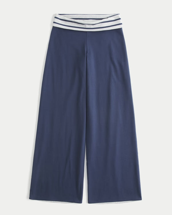Hollister - Hollister Callie Reversible Knit Foldover Waist Wide-Leg Pants