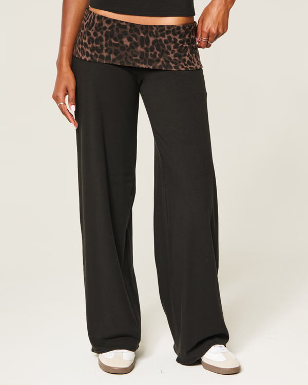 Hollister - Hollister Callie Reversible Knit Foldover Waist Wide-Leg Pants