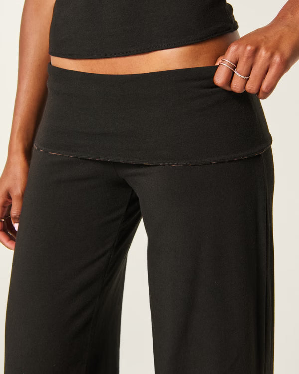 Hollister - Hollister Callie Reversible Knit Foldover Waist Wide-Leg Pants
