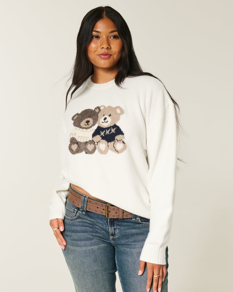 Hollister - Oversized Heart Pattern Crew Sweater