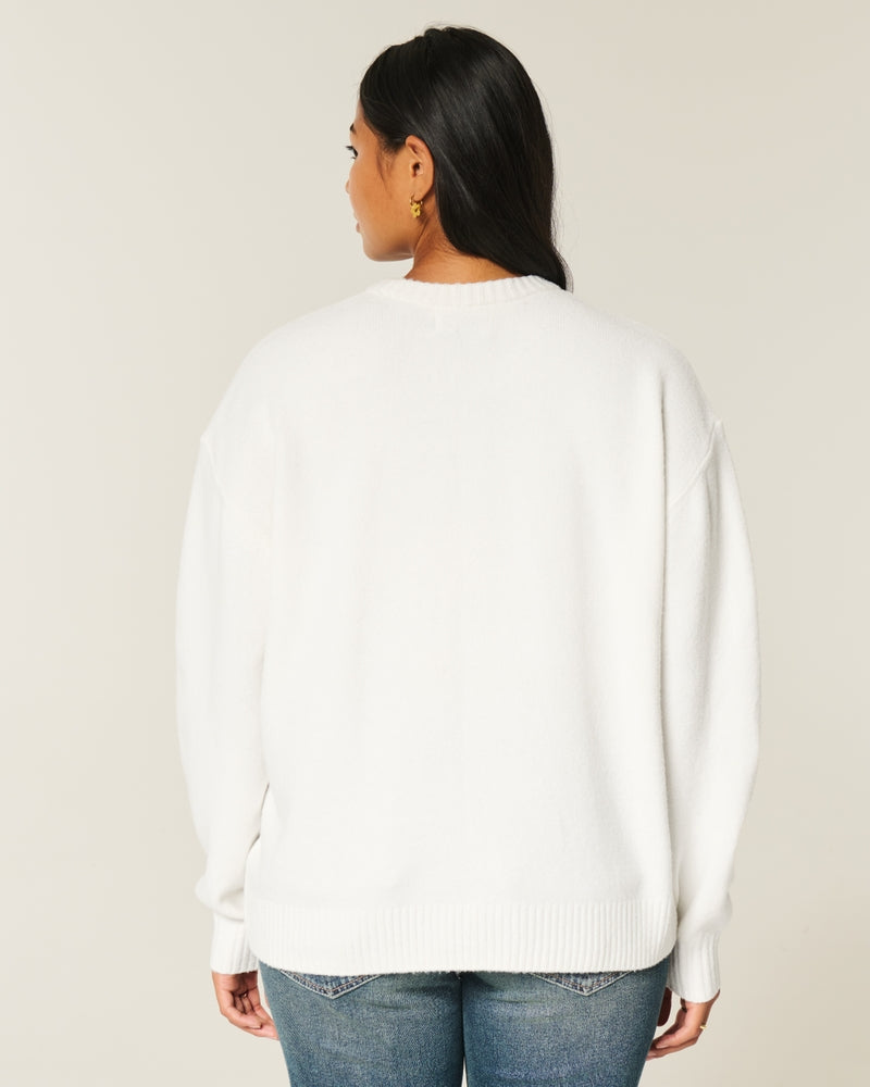 Hollister - Oversized Heart Pattern Crew Sweater