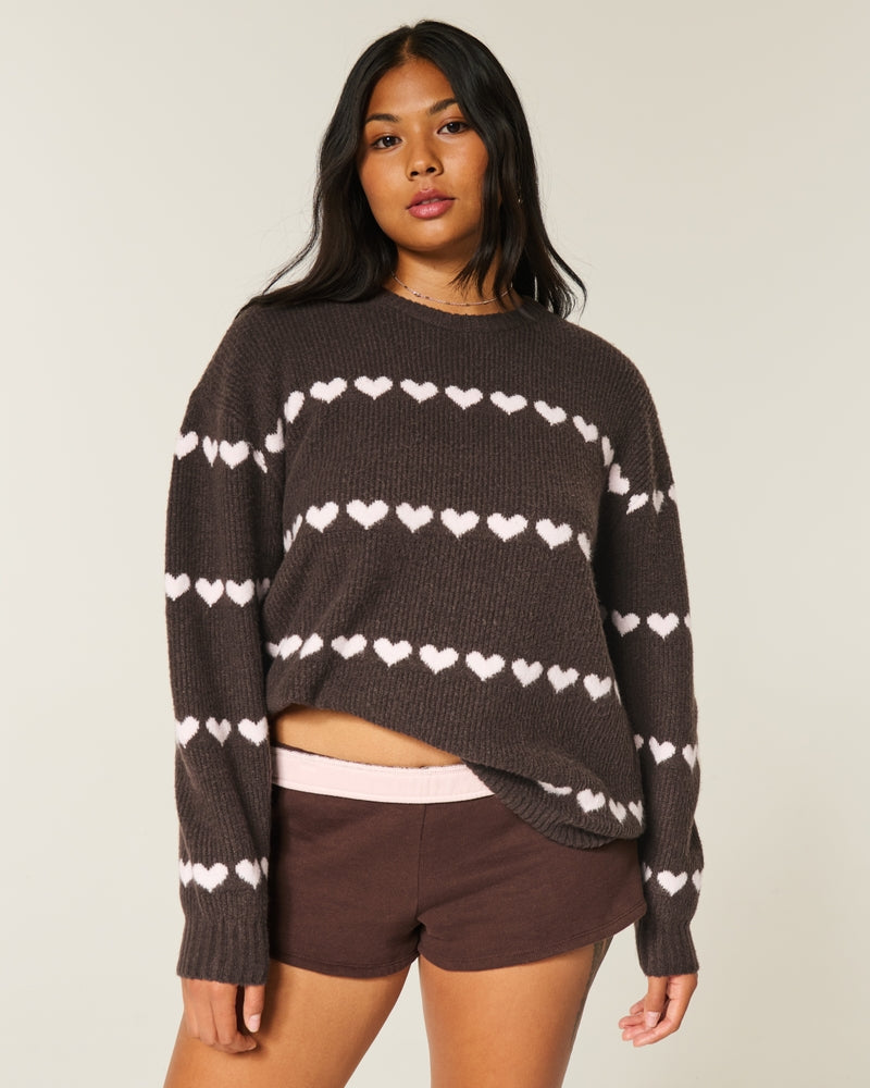 Hollister - Oversized Heart Pattern Crew Sweater