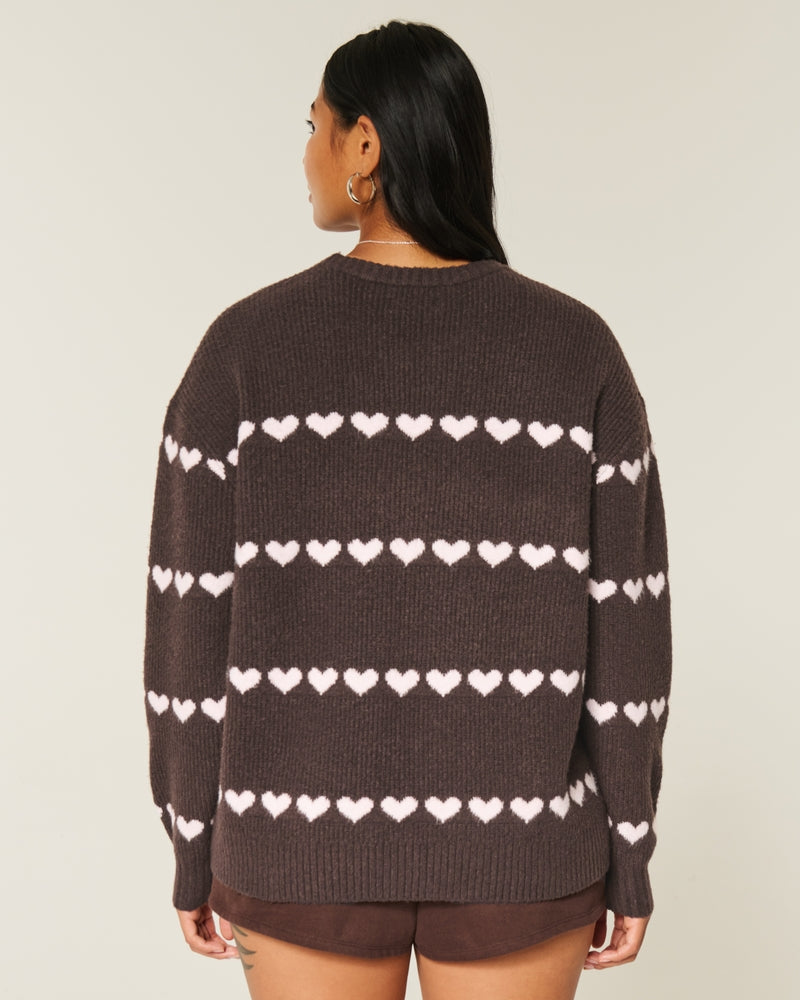 Hollister - Oversized Heart Pattern Crew Sweater