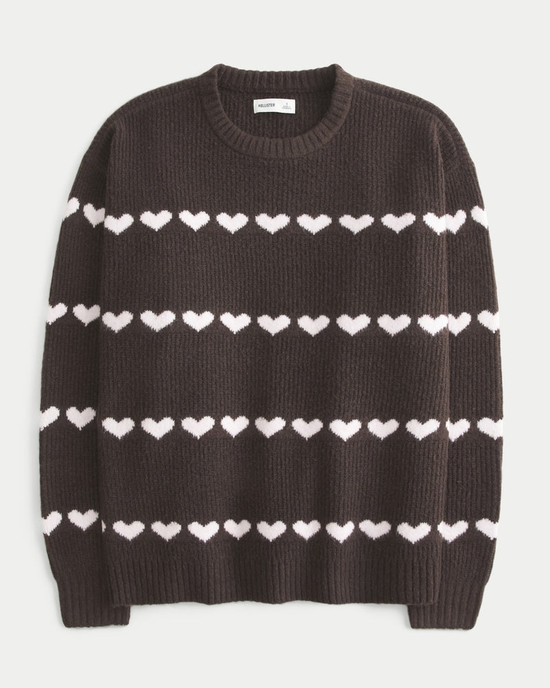 Hollister - Oversized Heart Pattern Crew Sweater