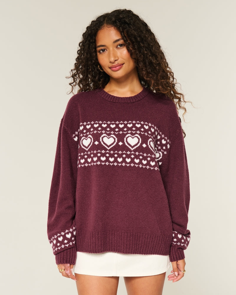 Hollister - Oversized Heart Pattern Crew Sweater