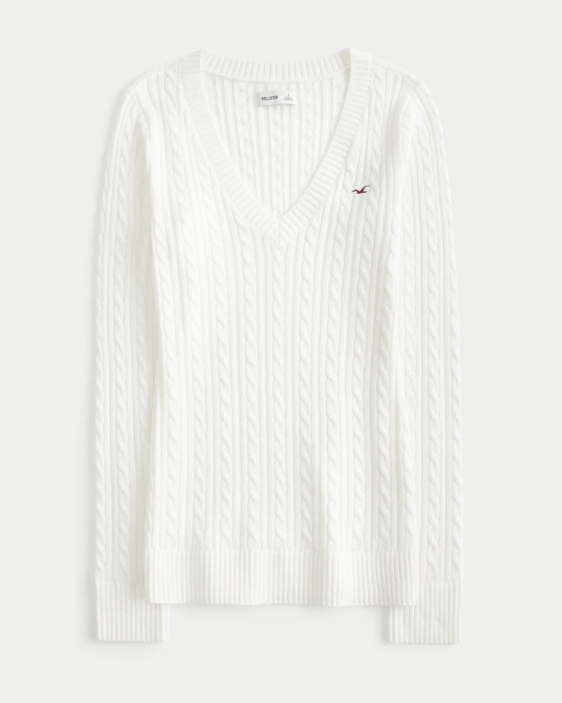 Hollister - Cable-Kint Icon V-Neck Sweater