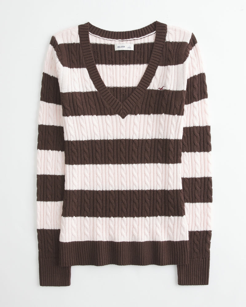 Hollister - Cable-Kint Icon V-Neck Sweater
