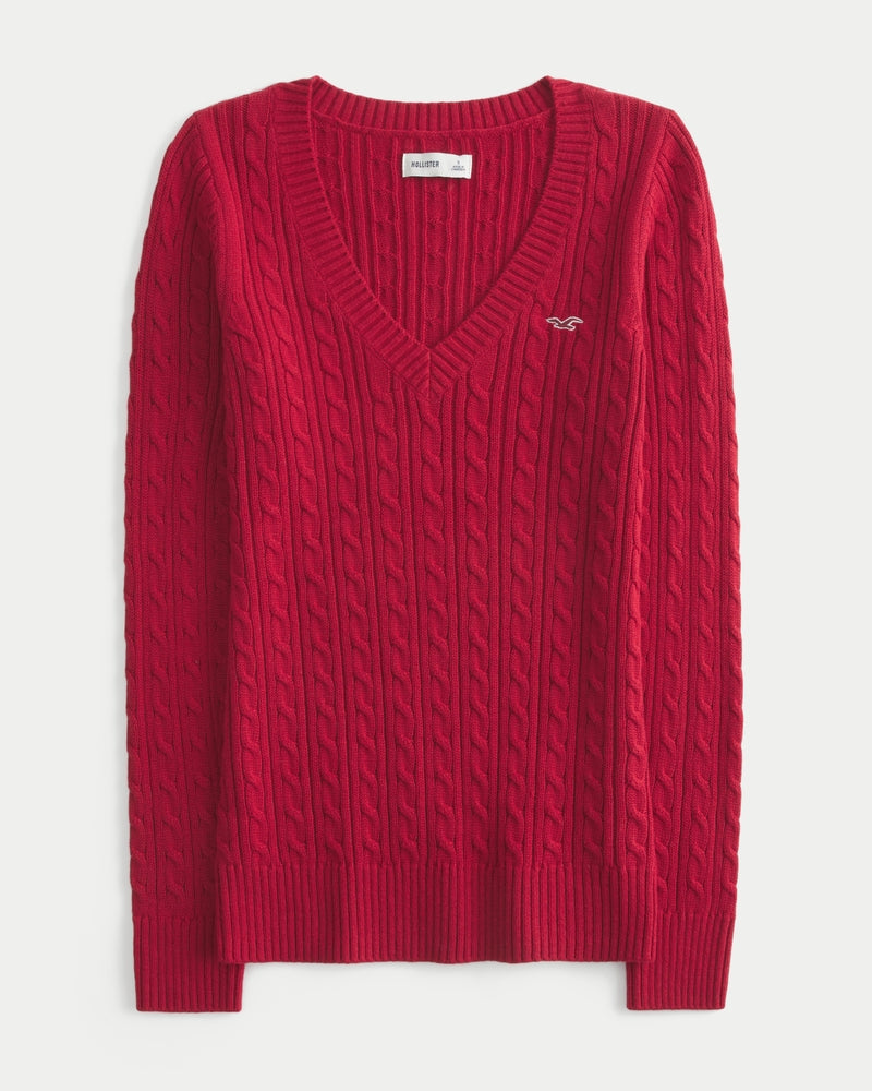 Hollister - Cable-Kint Icon V-Neck Sweater
