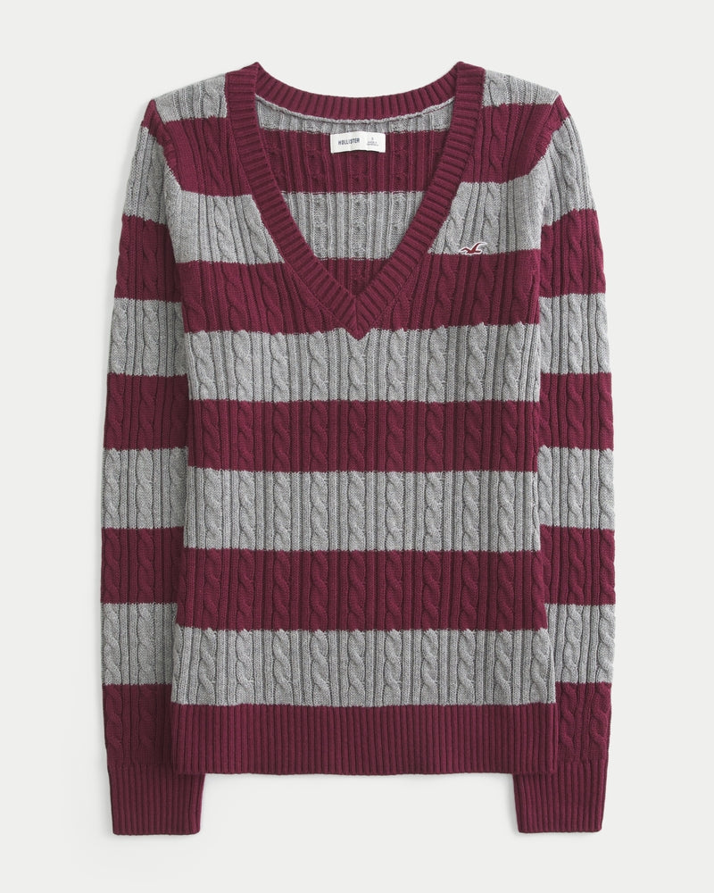 Hollister - Cable-Kint Icon V-Neck Sweater
