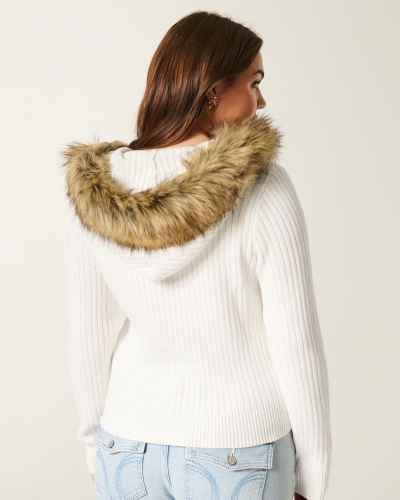 Hollister - Hooded Faux Fur Trim Cardigan