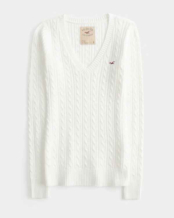 Hollister - Ivy Cable-Knit V-Neck Sweater