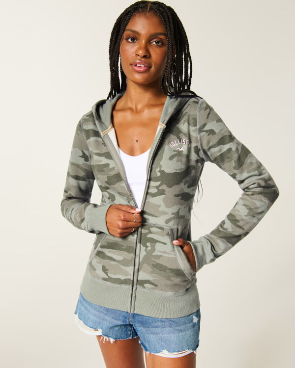 Hollister - Feel Good Slim Zip-Up Logo Graphic Hoodie