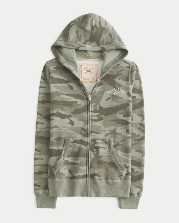 Hollister - Feel Good Slim Zip-Up Logo Graphic Hoodie