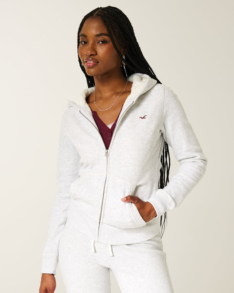 Hollister - Faux Fur-Lined Zip-Up Hoodie