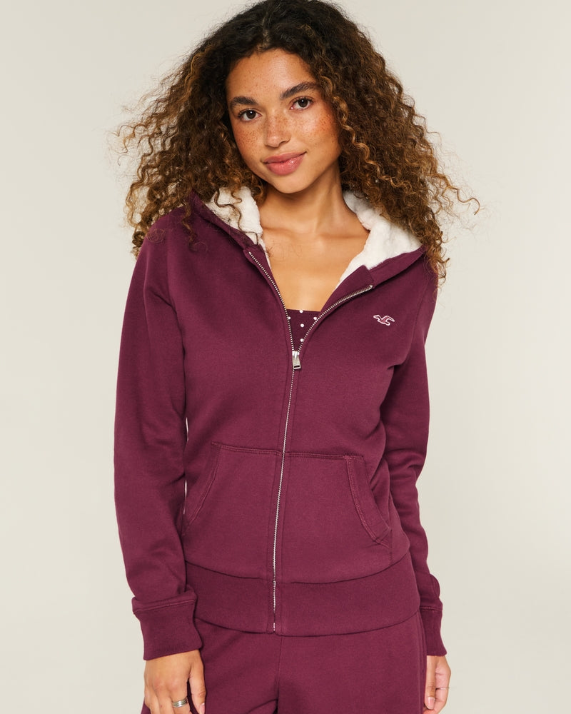 Hollister - Faux Fur-Lined Zip-Up Hoodie
