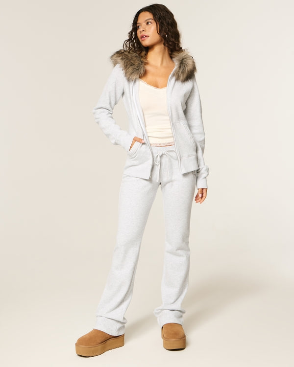 Hollister - Faux Fur Trim Logo Graphic Zip-Up Hoodie