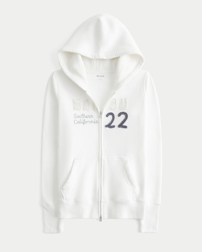 Hollister - Waffle Lined Hood Zip-Up Logo Graphic Hoodie