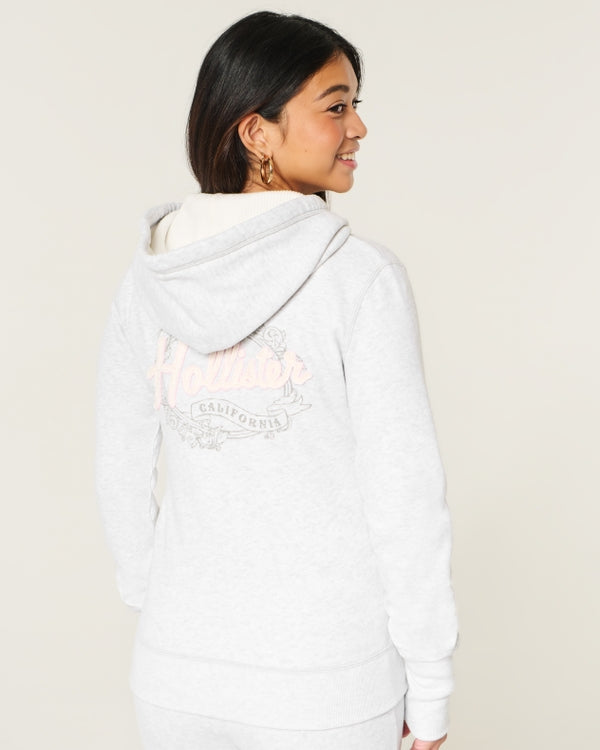 Hollister - Waffle Lined Hood Zip-Up Logo Graphic Hoodie