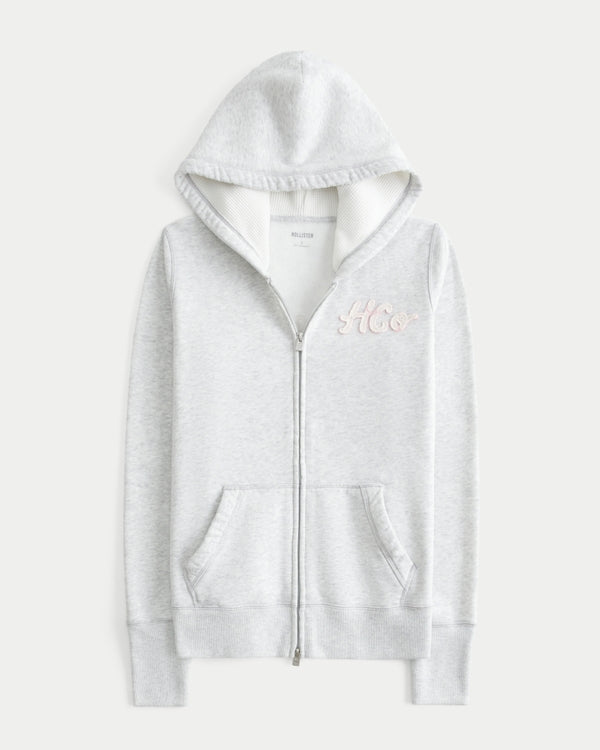 Hollister - Waffle Lined Hood Zip-Up Logo Graphic Hoodie