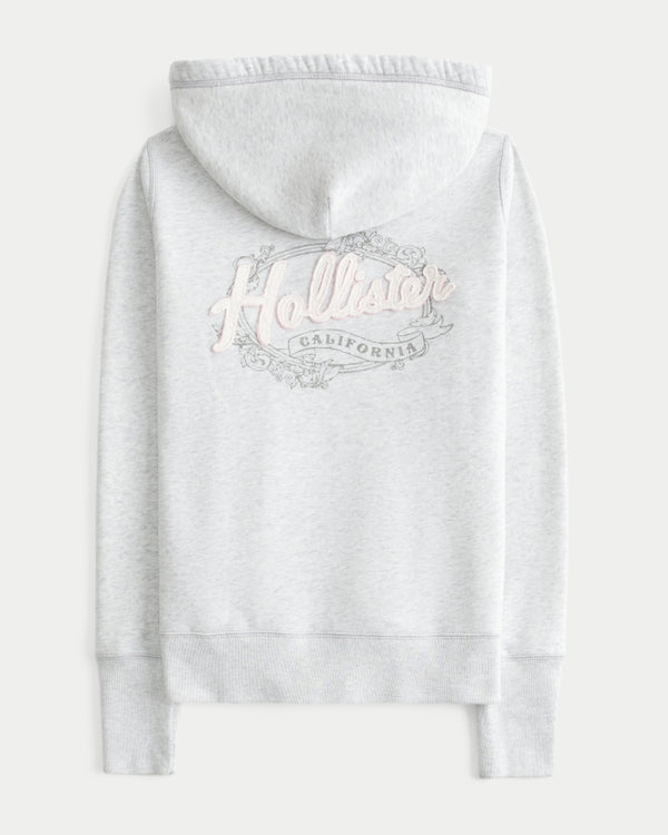 Hollister - Waffle Lined Hood Zip-Up Logo Graphic Hoodie