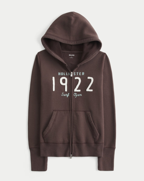 Hollister - Waffle Lined Hood Zip-Up Logo Graphic Hoodie