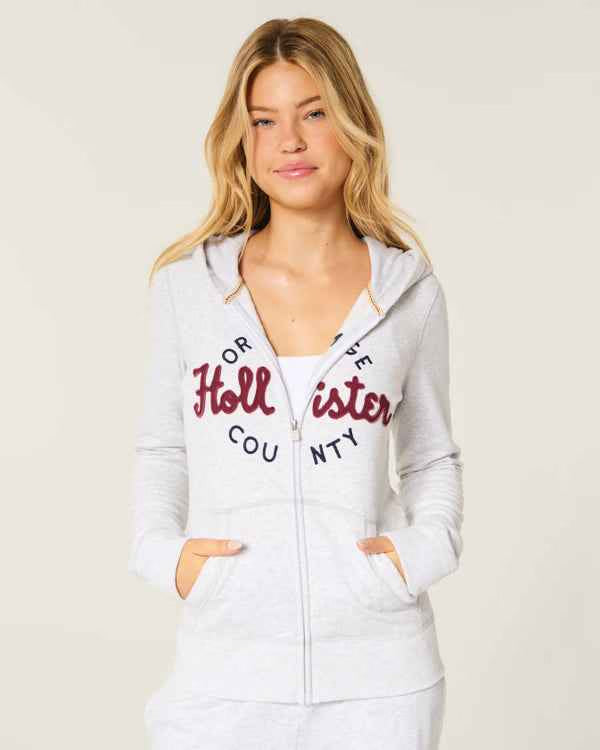 Hollister - Feel Good Slim Zip-Up Logo Graphic Hoodie