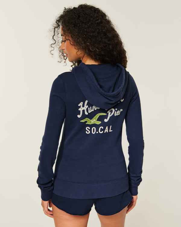 Hollister - Feel Good Slim Zip-Up Logo Graphic Hoodie
