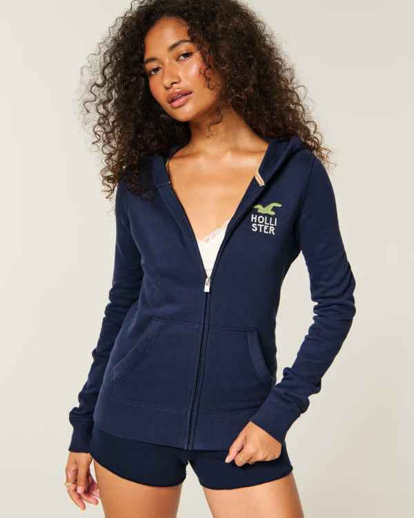 Hollister - Feel Good Slim Zip-Up Logo Graphic Hoodie