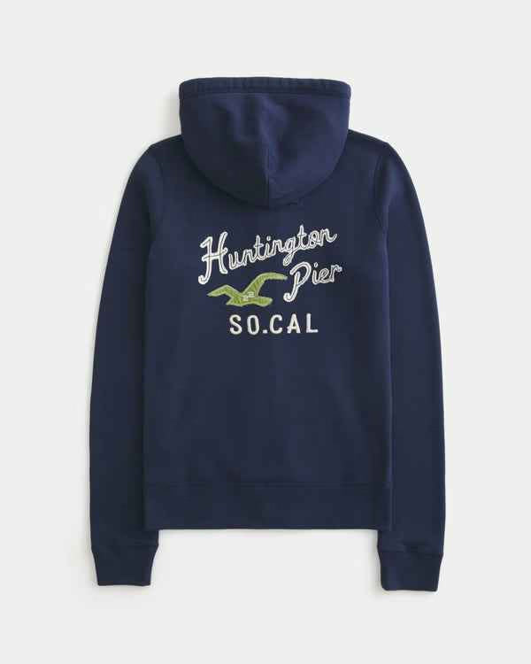 Hollister - Feel Good Slim Zip-Up Logo Graphic Hoodie