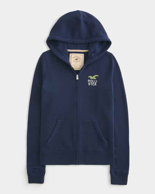 Hollister - Feel Good Slim Zip-Up Logo Graphic Hoodie