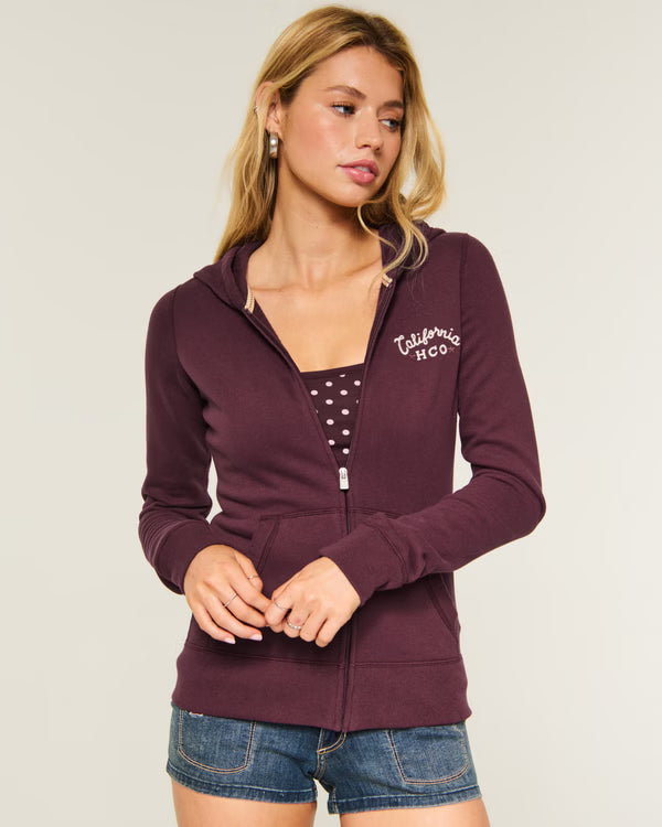 Hollister - Feel Good Slim Zip-Up Logo Graphic Hoodie