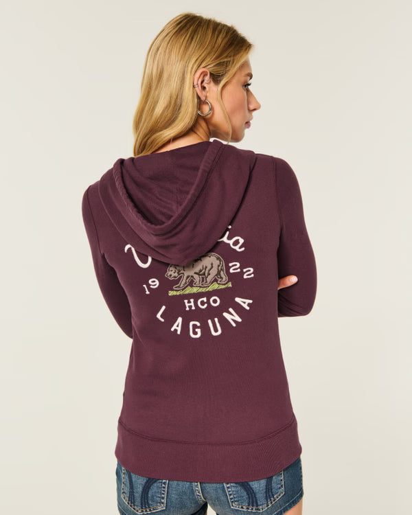 Hollister - Feel Good Slim Zip-Up Logo Graphic Hoodie